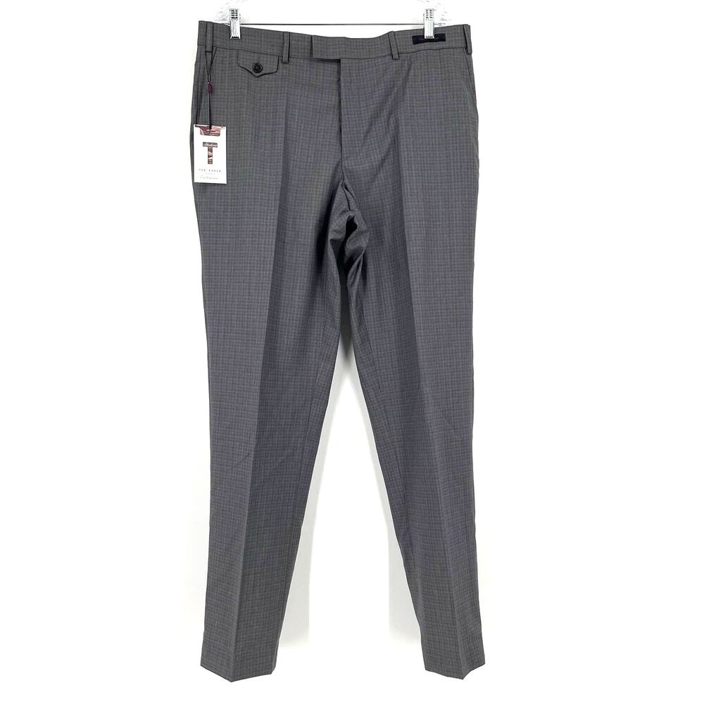 Ted Baker Sterling Small Check Trousers Grey Men's Size 38L